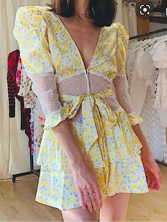 For Love And Lemons Dresses & Skirts - NWOT For Love & Lemons Daffodil Yellow Floral Lace Belted Mini Dress Size Large
